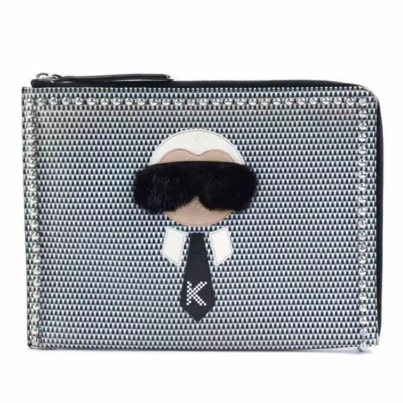 Authenticity guaranteed FENDI Clutch Bag Black/White/Gray Leather - Picture 1 of 15